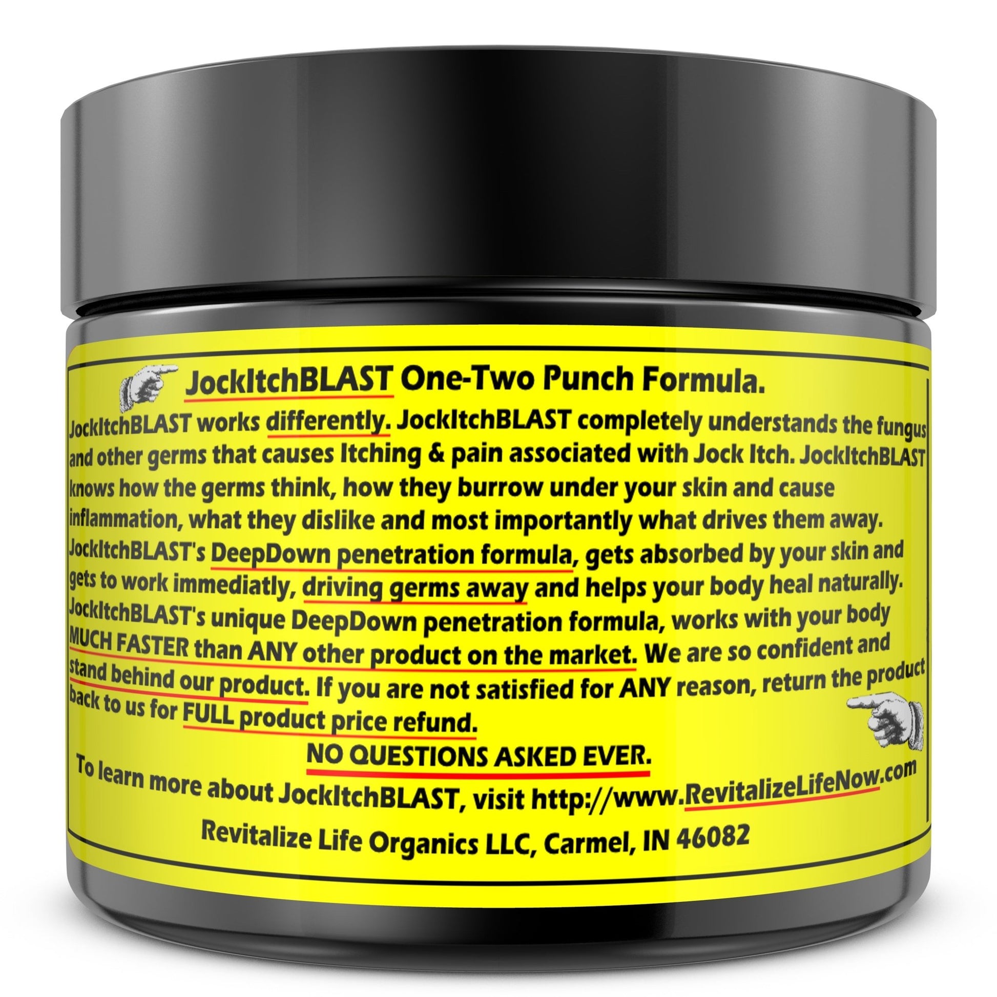 JockitchBLAST - Jock Itch Relief Cream FAST Power Natural Pure Clean Potent Salve Kids & Adults - Revitalize Life Organics -