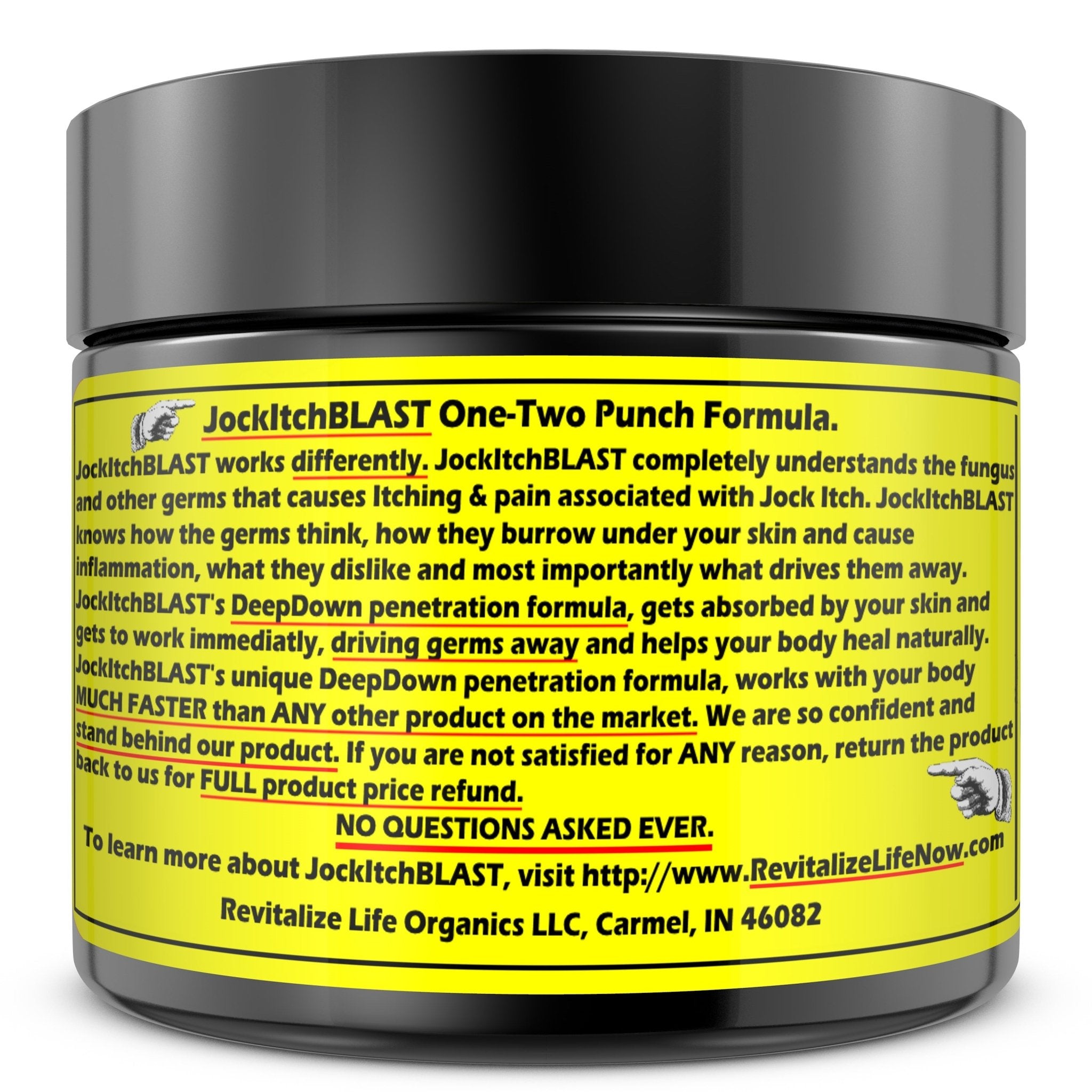 JockitchBLAST - Jock Itch Relief Cream FAST Power Natural Pure Clean Potent Salve Kids & Adults - Revitalize Life Organics -