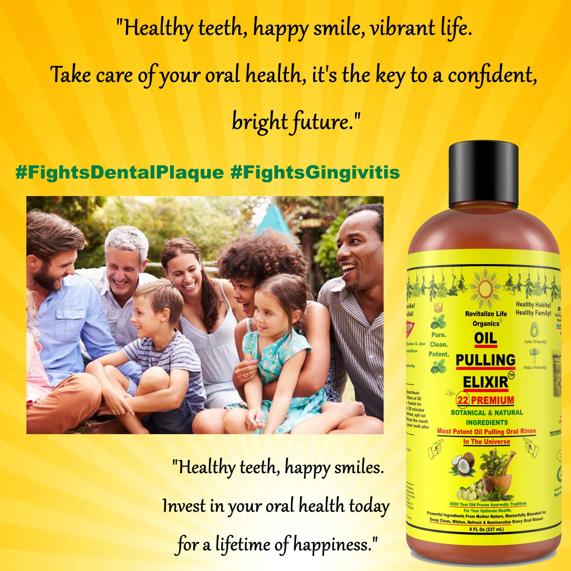 Oil Pulling Elixir - 22 Ingredients Natural Oral Care Blend for Deep Clean, Teeth Whitening, Fresh Breath & Remineralization - Coconut, Peppermint, Clove - Lab Tested, Discreet Shipping, Worldwide Delivery - Revitalize Life Organics -