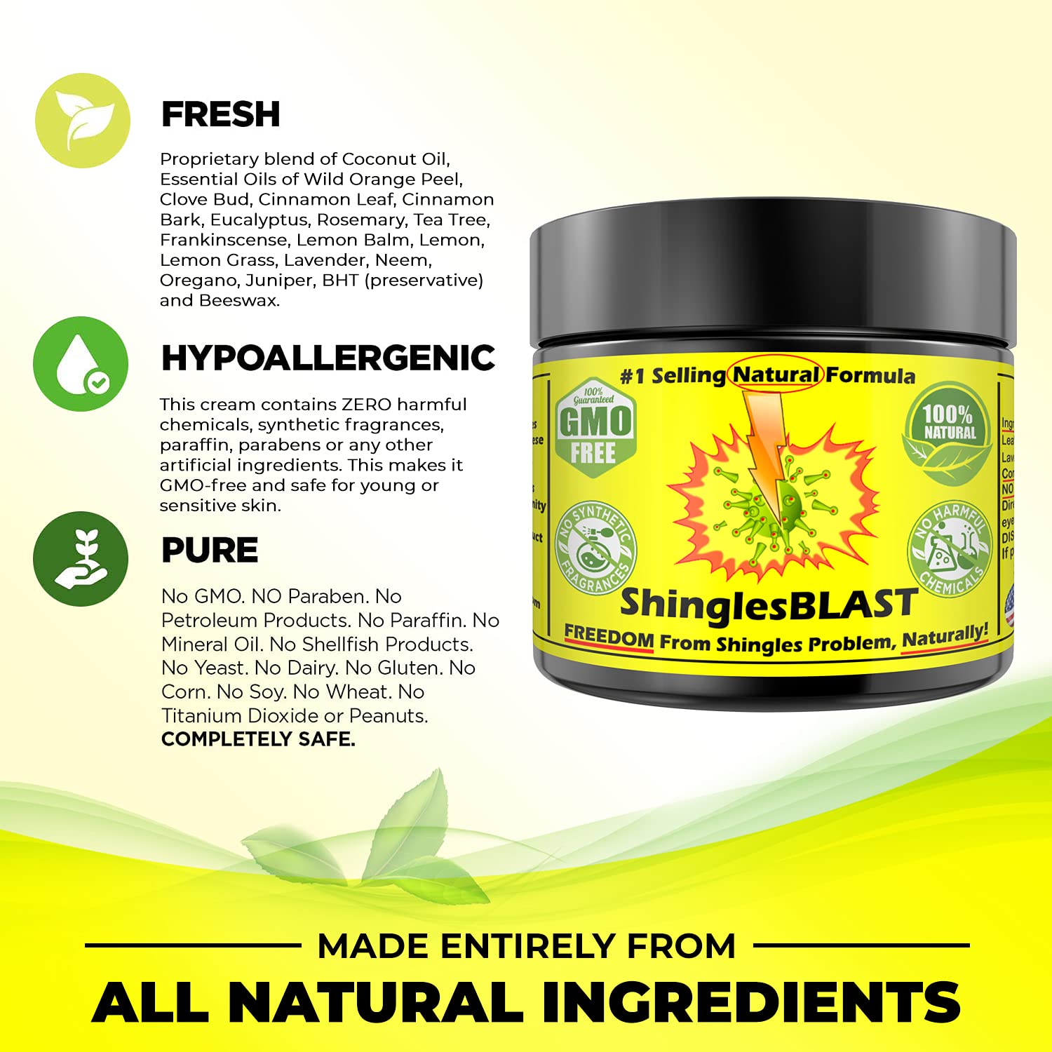 ShinglesBLAST - FAST Shingles Pain Relief Cream Powerful Natural Pure Potent Clean Ingredients - Revitalize Life Organics -